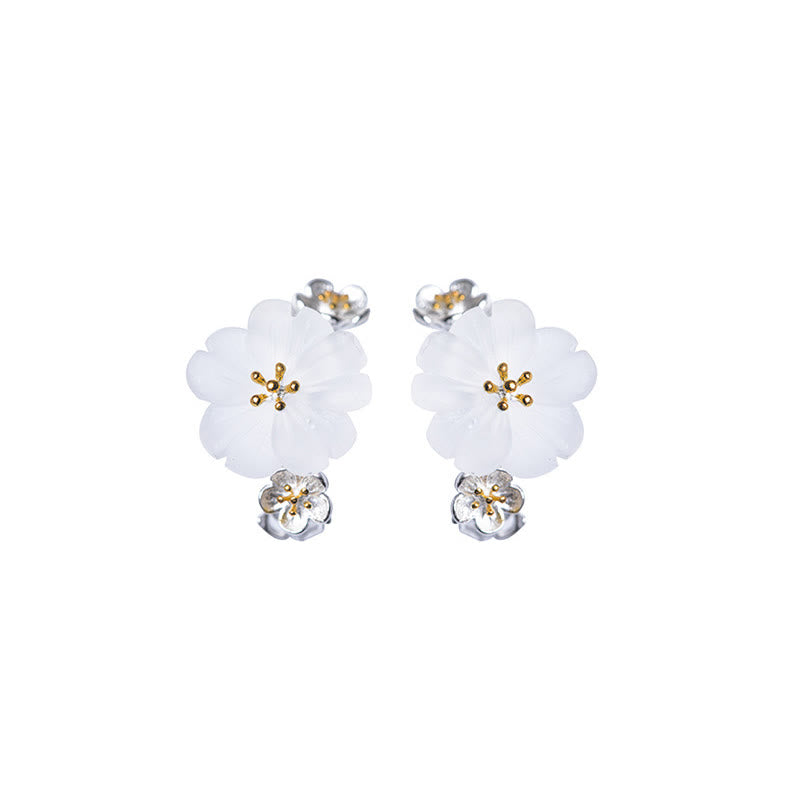 Orecchini Buddha Stones in argento sterling 925 con fiori di prugna e benedizione floreale