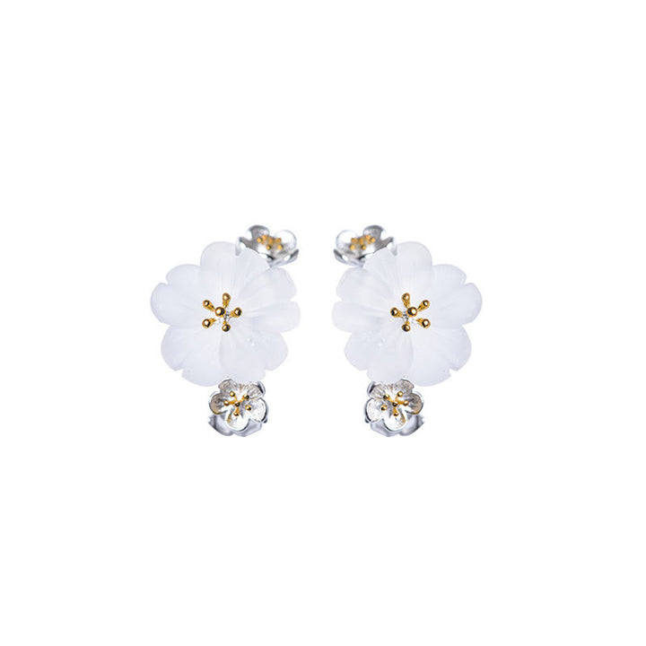 Orecchini Buddha Stones in argento sterling 925 con fiori di prugna e benedizione floreale