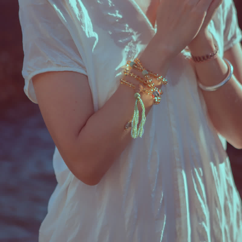 Buddha Stones 108 Mala Beads 925 Sterling Silver Citrino Sandalo Turchese Protezione Bracciale Prosperità - image 2