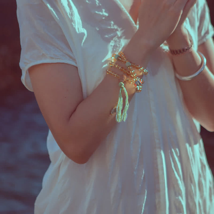 Buddha Stones 108 Mala Beads 925 Sterling Silver Citrino Sandalo Turchese Protezione Bracciale Prosperità - image 2