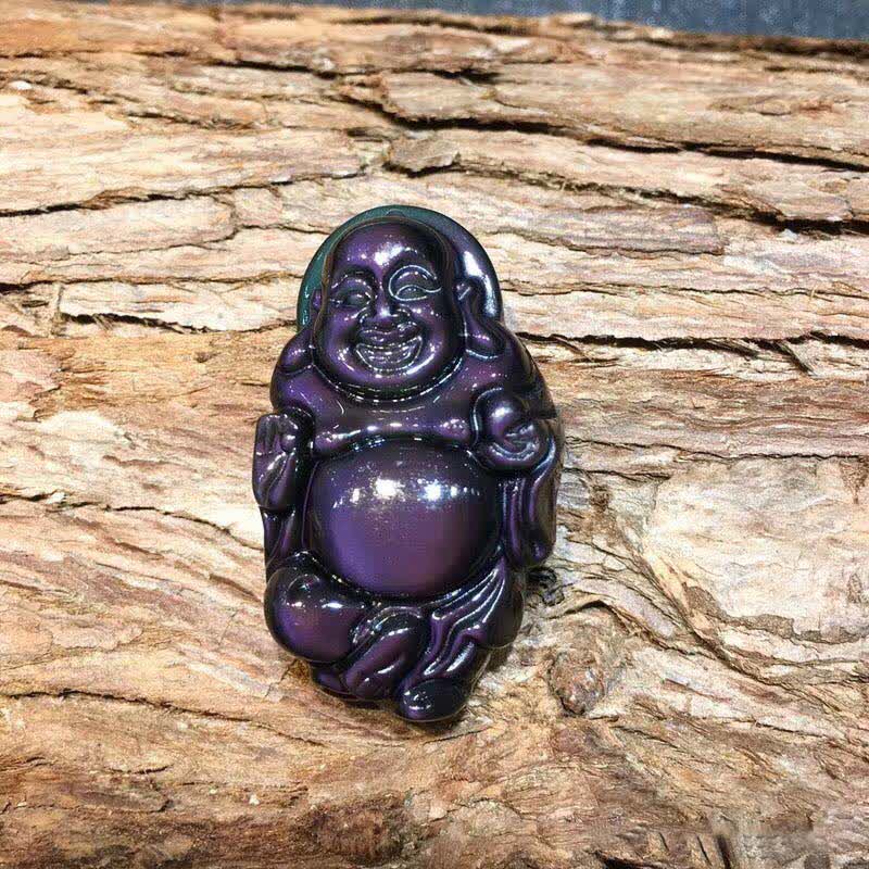 Collana con ciondolo Buddha che ride in ossidiana arcobaleno naturale con pace interiore - image 10