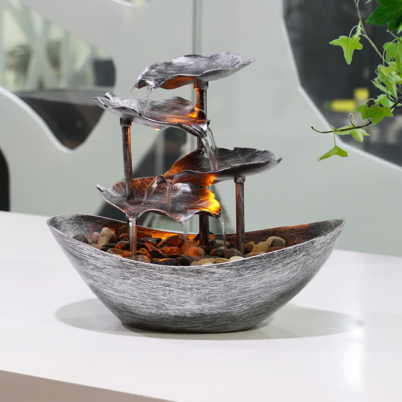 Ornamenti da tavolo per fontana a cascata a forma di foglia di loto con Buddha Stones e luce LED, decorazione per ufficio e scrivania - image 1