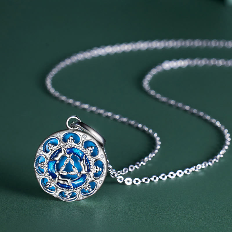 Collana pendente in argento sterling 925 con tre conigli in equilibrio, turchese rotondo , Buddha Stones