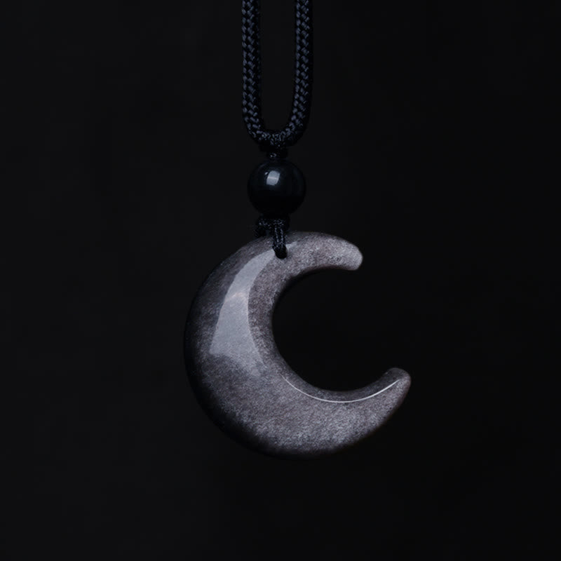 Buddha Stones Argento Naturale Lucentezza Ossidiana Selenite Cristallo Mezzaluna Yin Yang Coppia Protezione Collana Pendente - image 3