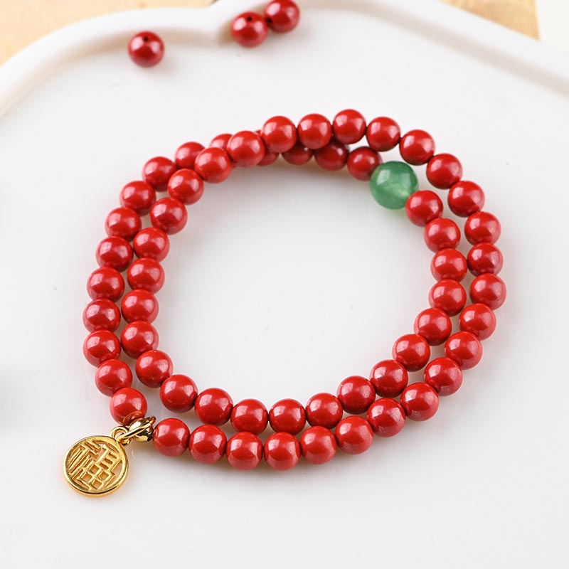 Buddha Stones Tibetano Cinabro Verde Aventurina Braccialetto Fortuna Collana