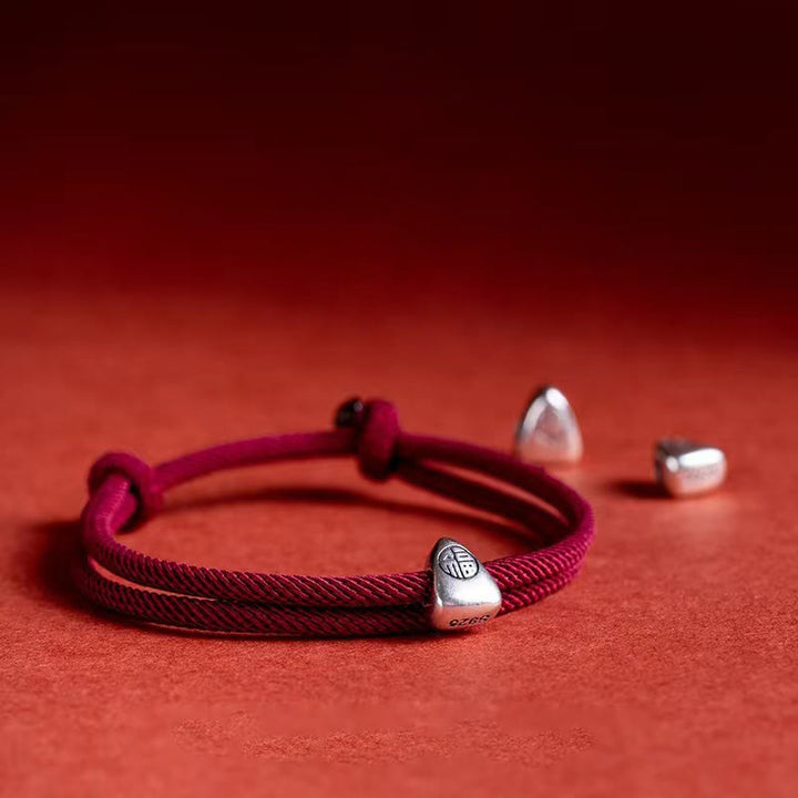 Bracciale intrecciato fatto a mano con carattere Fu in argento sterling 925 Buddha Stones