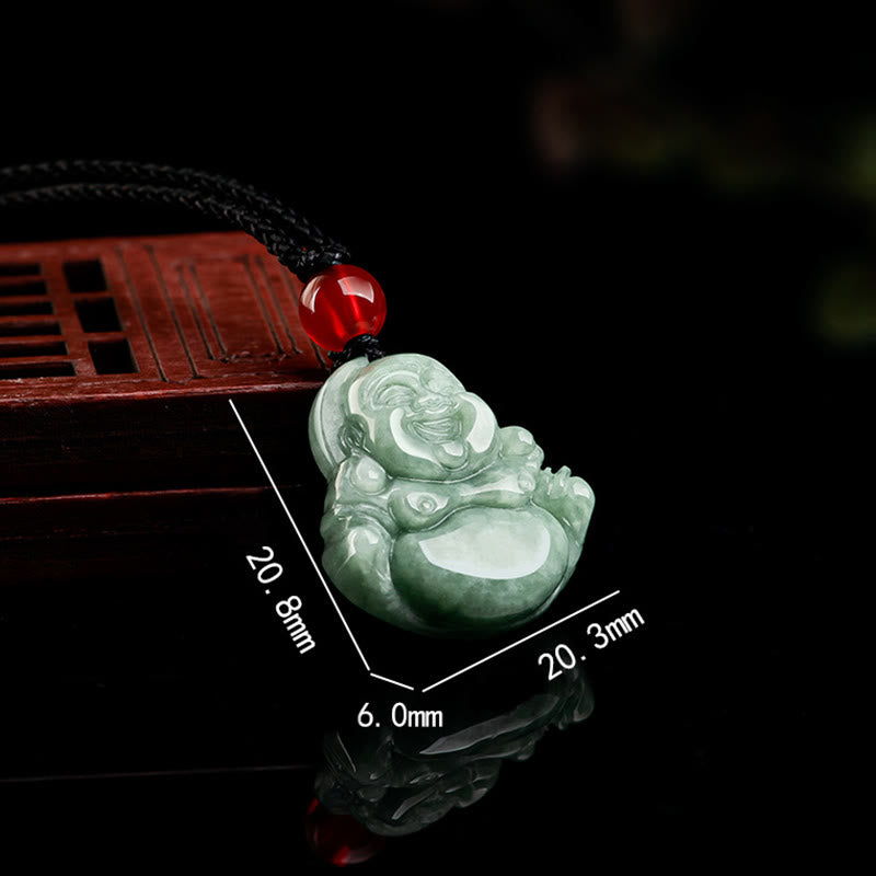 Buddha Stones Giada verde naturale Buddha che ride Collana con ciondolo di fortuna e abbondanza