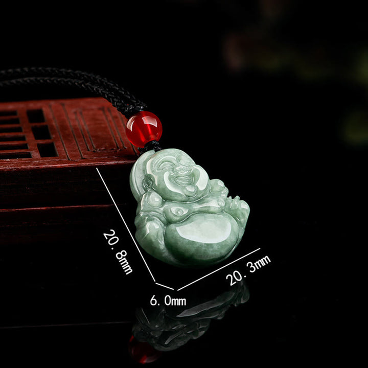Buddha Stones Giada verde naturale Buddha che ride Collana con ciondolo di fortuna e abbondanza