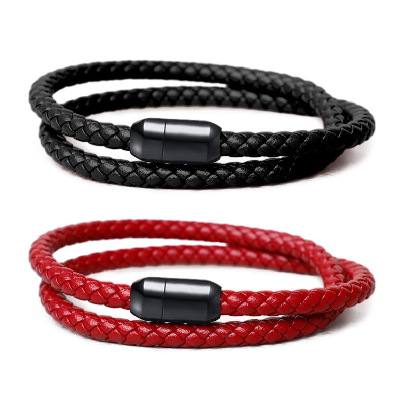 Braccialetto con fibbia magnetica di protezione in corda rossa in vera pelle Buddha Stones