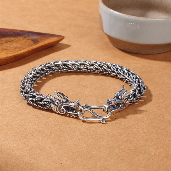 Buddha Stones Braccialetto in argento sterling 925 con drago, forza e successo