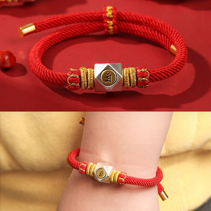 Buddha Stones 999 Argento Sterling Zodiaco Cinese Buddha Natale Corda Rossa Fortuna Forza Braccialetto Fatto a Mano per Bambini