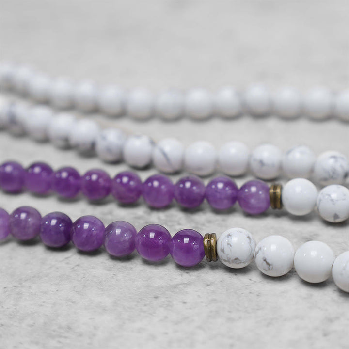 Buddha Stones 108 Mala Beads Ametista Bianco Turchese OM Braccialetto energetico per meditazione curativa