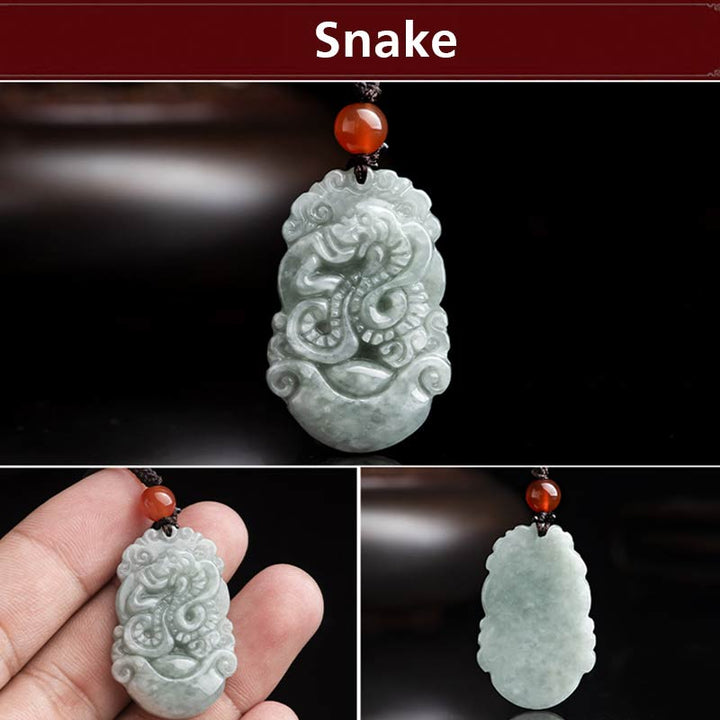 Collana con ciondolo di successo con 12 simboli dello zodiaco cinese in giada naturale Buddha Stones - image 12