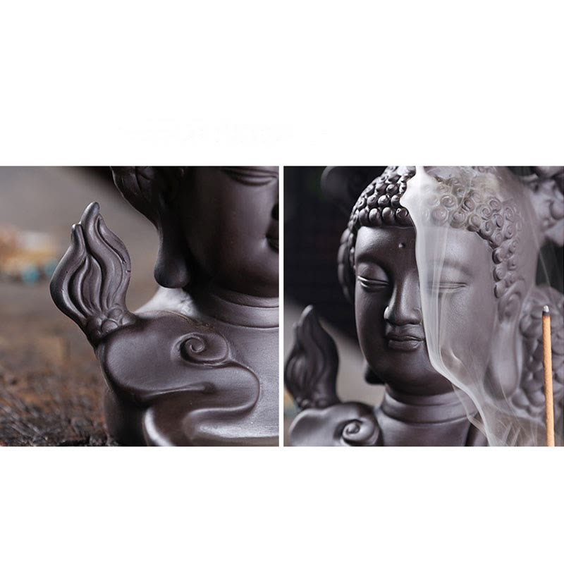 Buddha Stones Buddha Drago Nuvole di buon auspicio Argilla viola Bruciatore di incenso curativo Decorazione