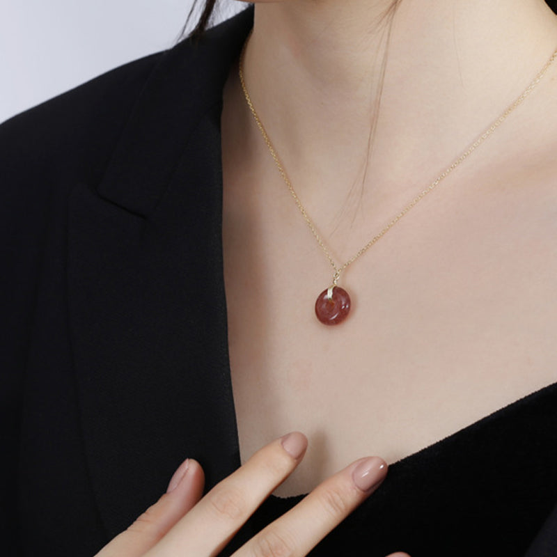 Collana positiva di guarigione al quarzo fragola in argento sterling 925 Buddha Stones