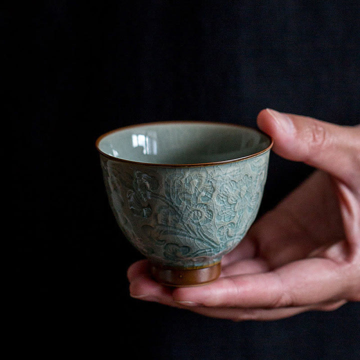 Tazza da tè in ceramica intagliata con Buddha Stones loto Tazza da tè Kung Fu