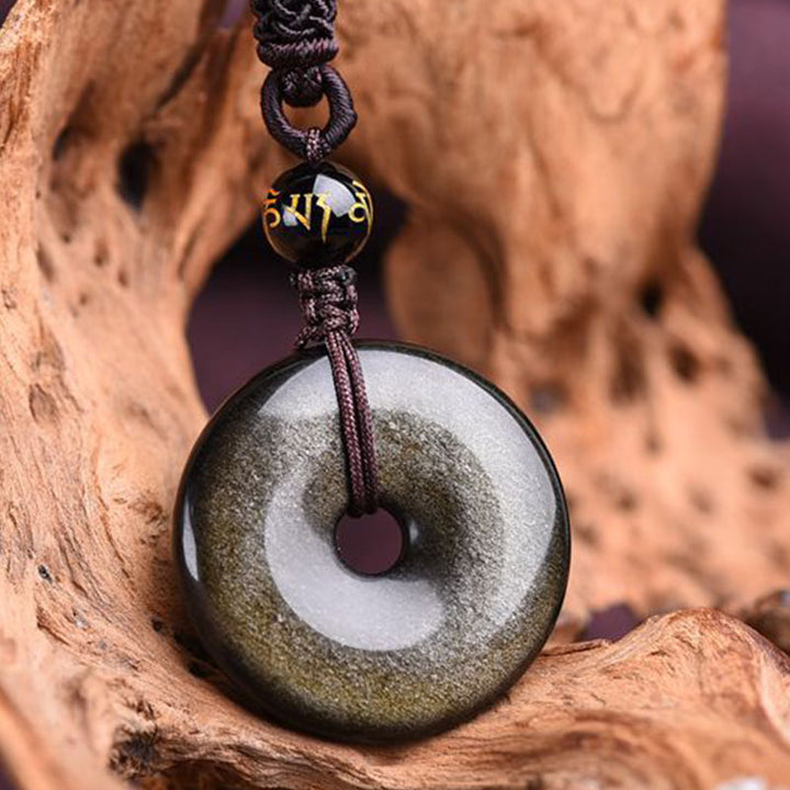 Collana di protezione in ossidiana tibetana Buddha Stones