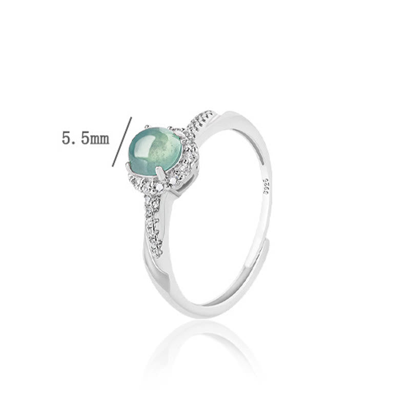 Anello regolabile Buddha Stones 925 Sterling Silver Round Jade Luck Prosperity
