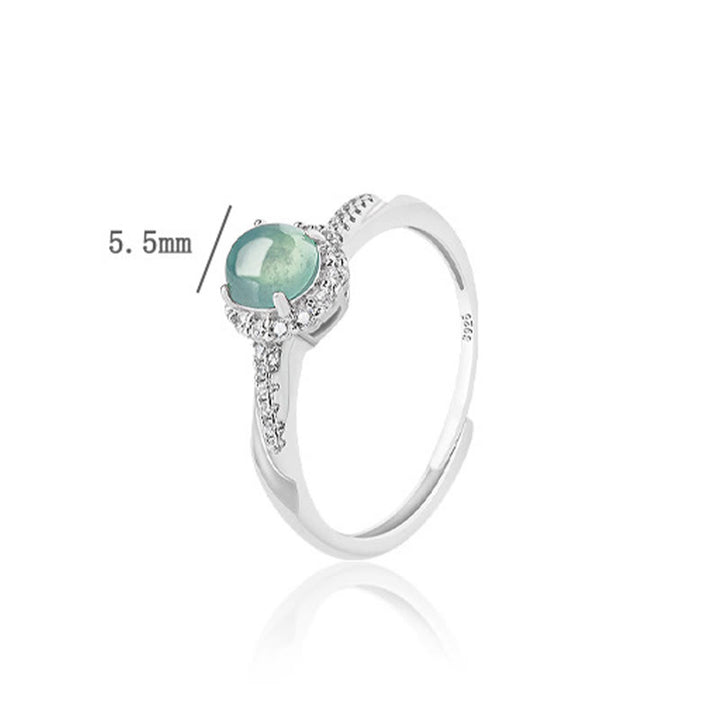 Anello regolabile Buddha Stones 925 Sterling Silver Round Jade Luck Prosperity