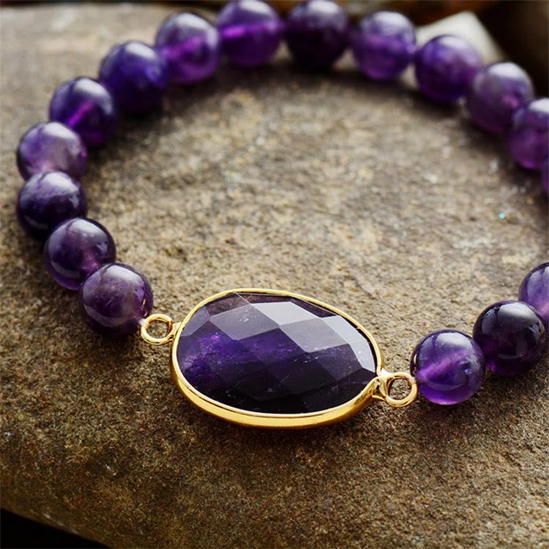 Bracciale Buddha Stones con motivo a marquise in cristallo di ametista naturale