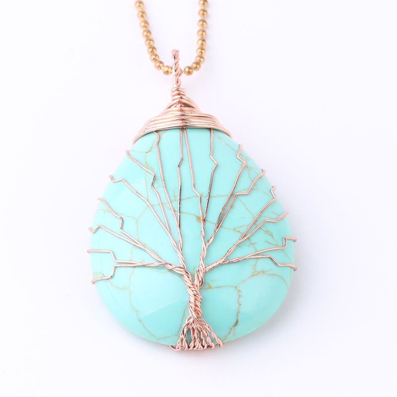 Buddha Stones Cristallo di quarzo naturale Albero della vita Collana con ciondolo energetico curativo - Albero turchese rosa oro - image 19