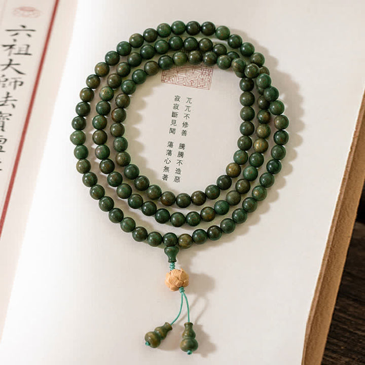 Braccialetto positivo Buddha Stones 108 Mala Beads Sandalo verde Bosso Lotus