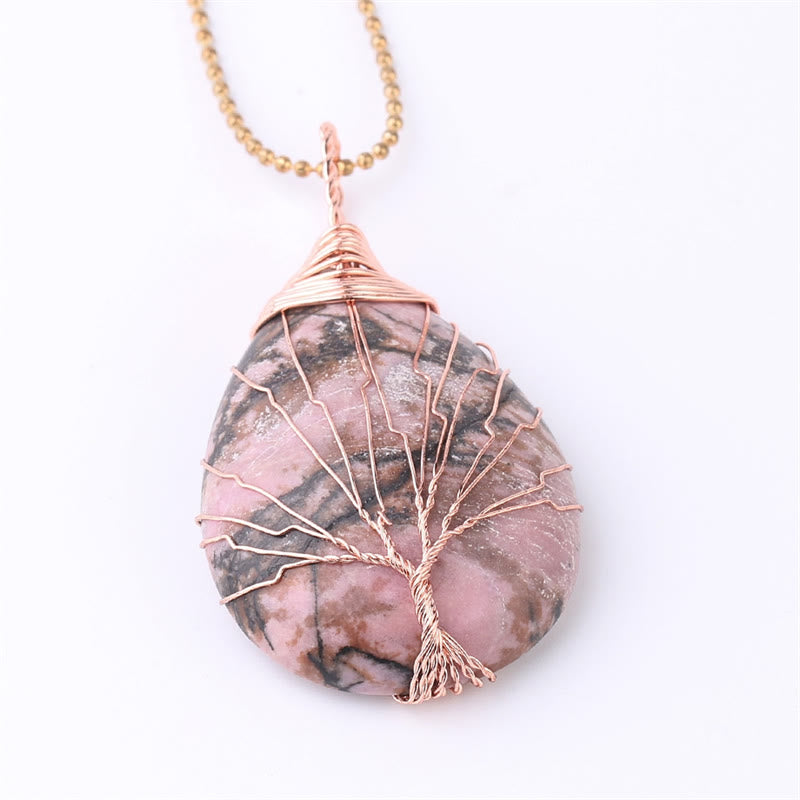Buddha Stones Cristallo di quarzo naturale Albero della vita Collana con ciondolo energetico curativo - Albero di rodonite in oro rosa - image 14