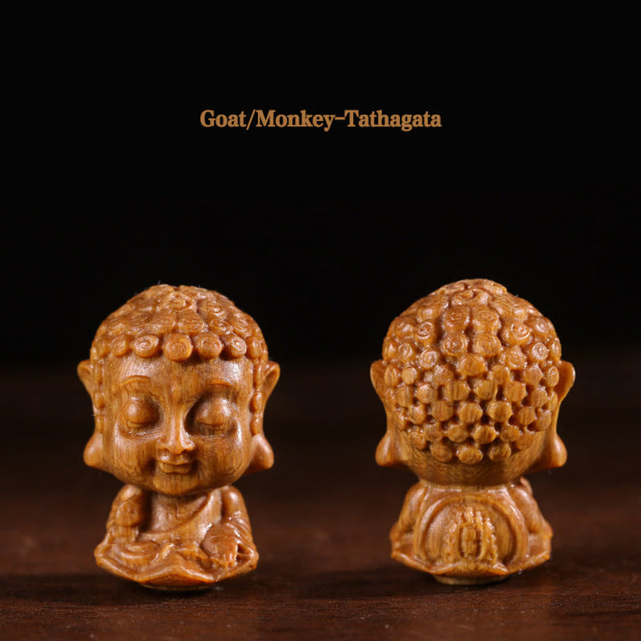Zodiaco cinese Natale Buddha Sandalo verde Loto Inciso Decorazione positiva per la casa