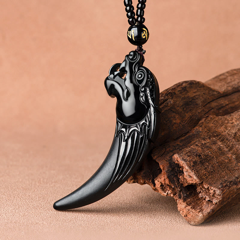 Collana con ciondolo di protezione con motivo a dente di drago dello zodiaco cinese in giada nera naturale Buddha Stones - image 1