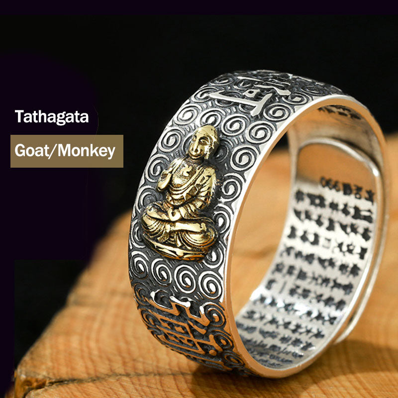 Buddha Stones Zodiaco cinese Buddha natale Ricchezza Fortuna Anello regolabile