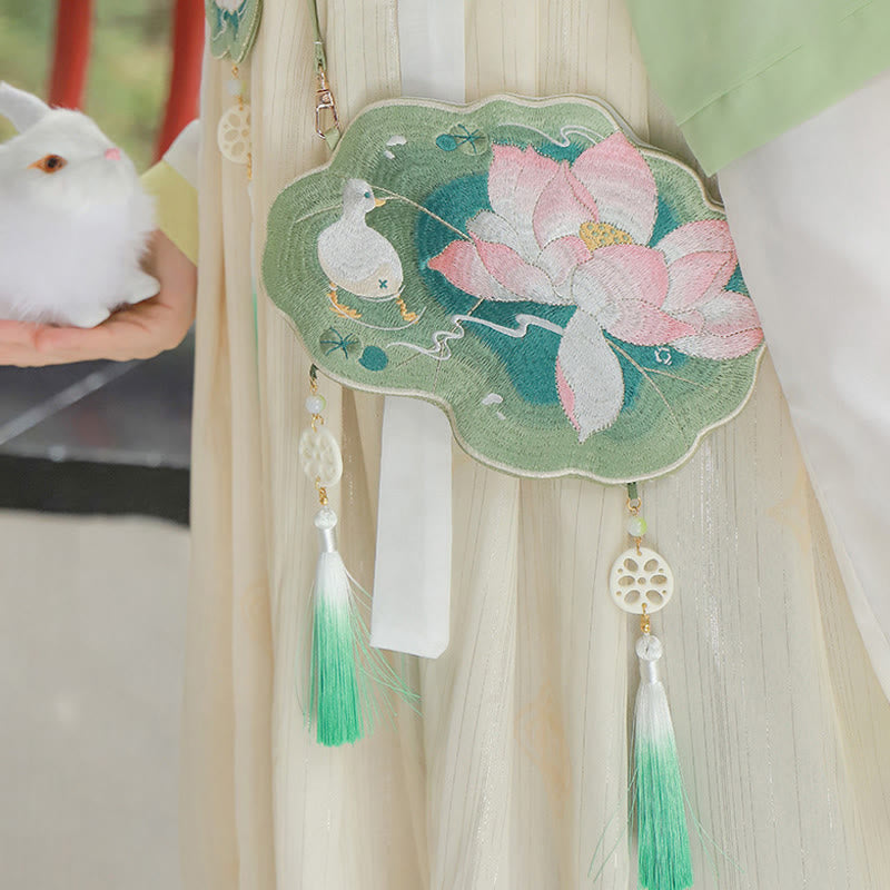 Buddha Stones Fortuna Ricamo Loto Koi Pesce Coniglio Fiore Borsa Hanfu Borsa a Tracolla Borsa a Tracolla - Loto estivo - image 0