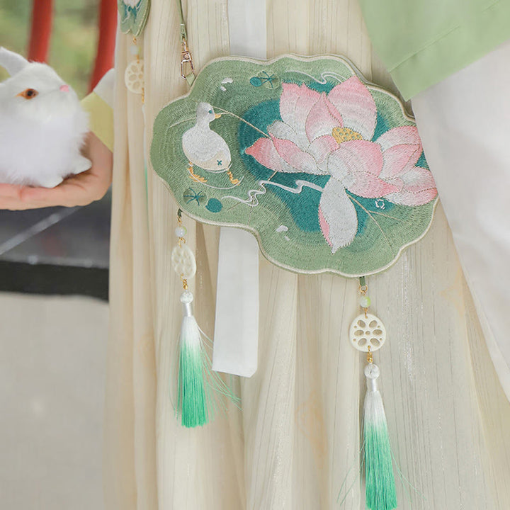 Buddha Stones Fortuna Ricamo Loto Koi Pesce Coniglio Fiore Borsa Hanfu Borsa a Tracolla Borsa a Tracolla - Loto estivo - image 0