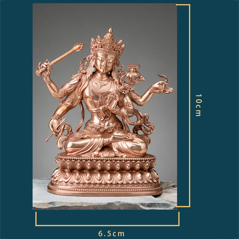 Statua in rame della serenità della statuetta del Bodhisattva Manjusri a quattro braccia