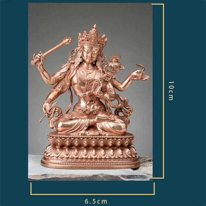 Statua in rame della serenità della statuetta del Bodhisattva Manjusri a quattro braccia