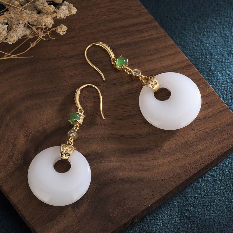 Orecchini pendenti di benedizione in giada bianca FengShui