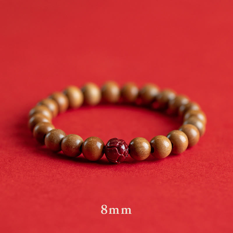 Braccialetto Buddha Stones Peach Wood Lotus Cinnabar Luck Wealth