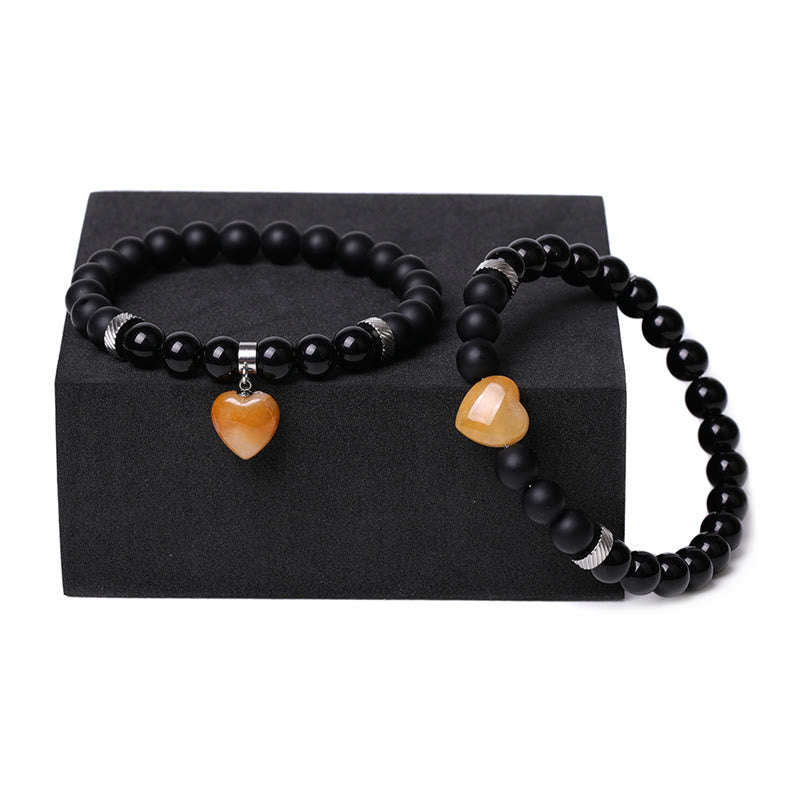 Buddha Stones 2 pezzi onice nero pietra di cristallo amore cuore protezione supporto coppia braccialetto