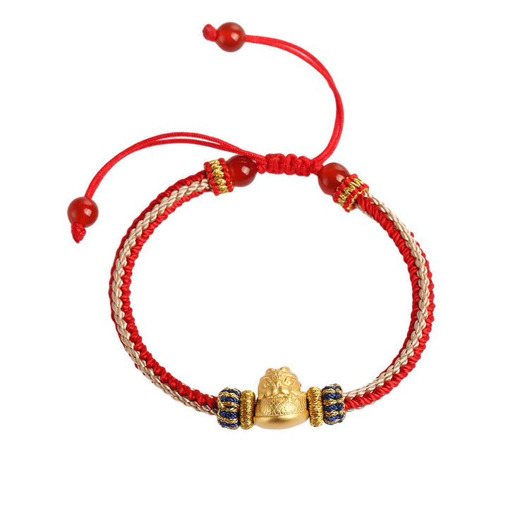 Braccialetto intrecciato fatto a mano in argento Buddha Stones 925 con drago bambino, fortuna e forza