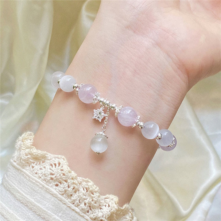 Braccialetto di consapevolezza spirituale con stella in argento sterling 925, ametista naturale e occhio di gatto , Buddha Stones