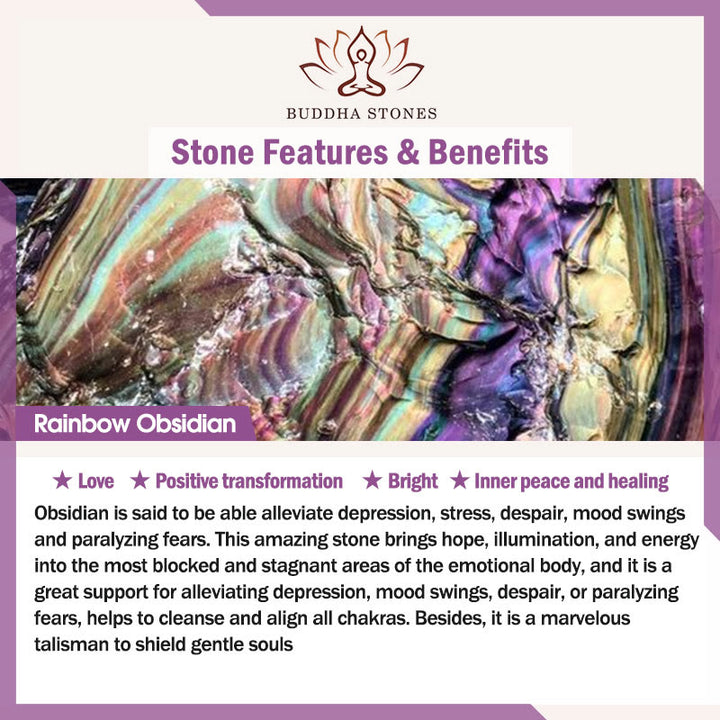 Braccialetto di guarigione dell'amore in rame e ossidiana arcobaleno Buddha Stones