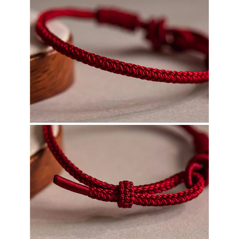 Braccialetto di corda rossa con ciondolo a forma di carattere Fu con nodo della pace a otto fili fatto a mano Buddha Stones