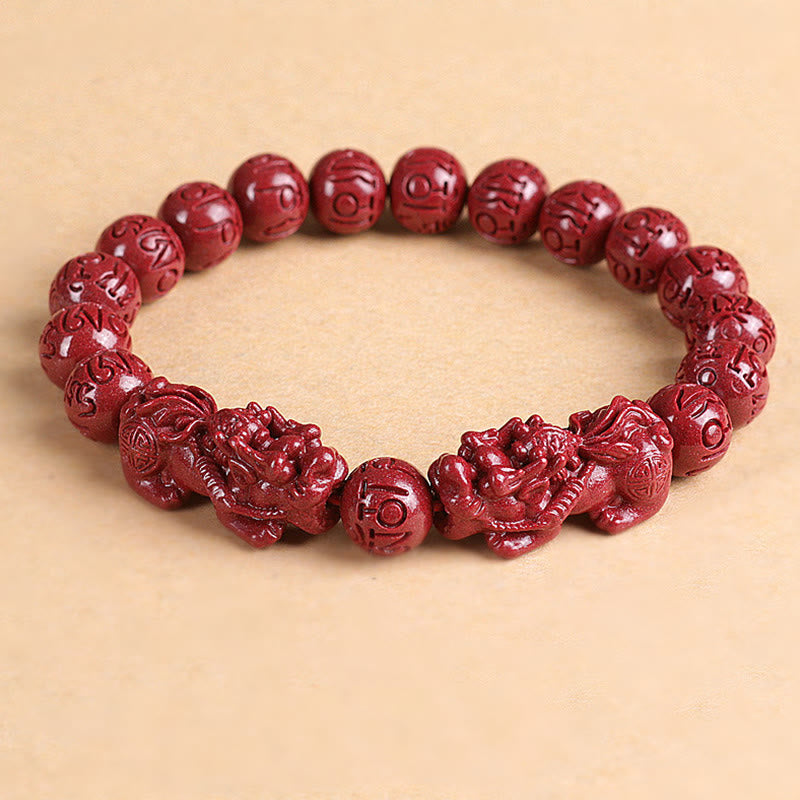 Braccialetto di perline Buddha Stones Natural Double PiXiu Cinnabar Om Mani Padme Hum Wealth Luck