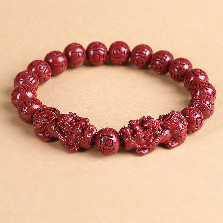 Braccialetto di perline Buddha Stones Natural Double PiXiu Cinnabar Om Mani Padme Hum Wealth Luck