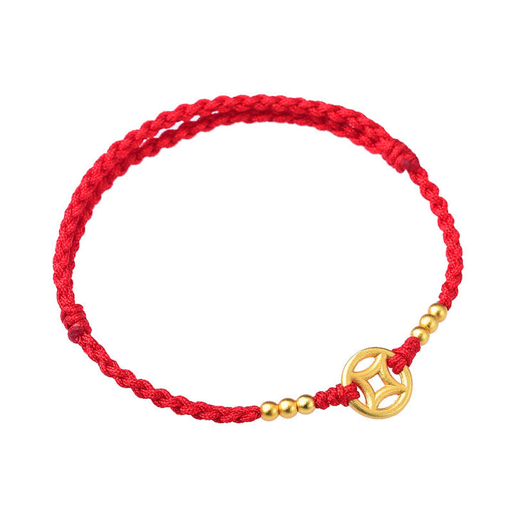 Braccialetto alla caviglia con corda intrecciata in rame con pietre Buddha Stones e moneta