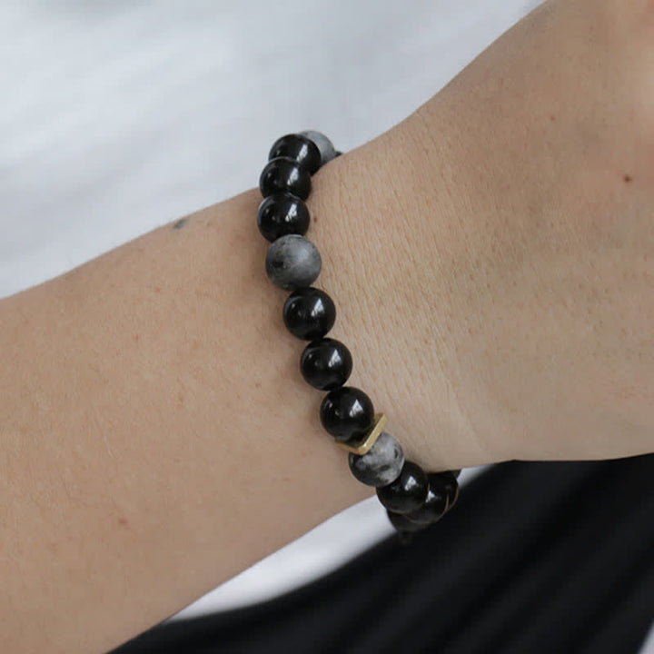 Braccialetto di purificazione con pietra glitterata nera e ossidiana nera