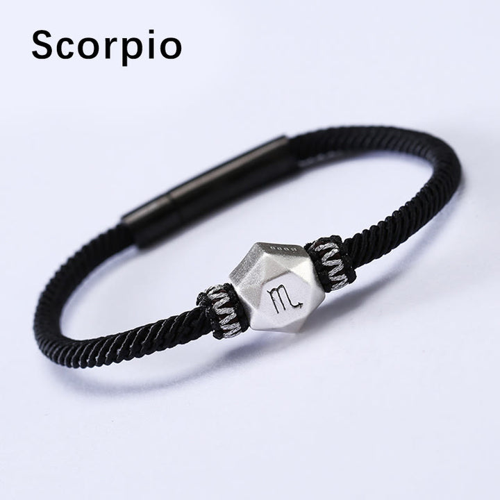 Braccialetto di corda fatto a mano con protezione delle 12 costellazioni dello zodiaco in argento sterling 999 Buddha Stones