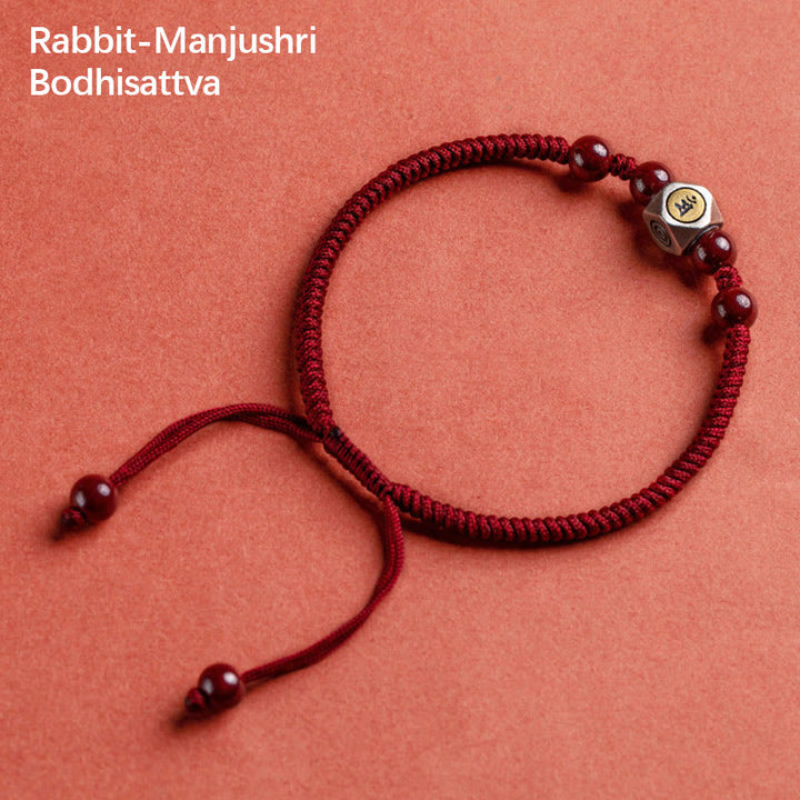 Bracciale Buddha Stones 925 Sterling Silver Zodiaco Cinese Buddha Natale Cinabro Calma - Coniglio-Manjushri Bodhisattva - Rosso (circonferenza del polso 14-18 cm) - image 13