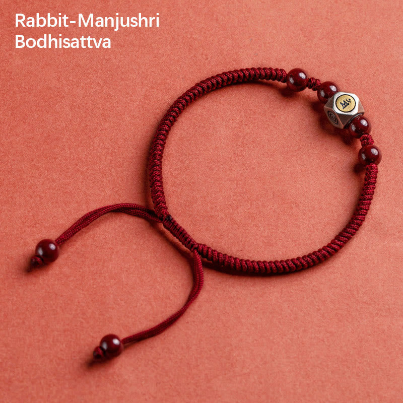 Bracciale Buddha Stones 925 Sterling Silver Zodiaco Cinese Buddha Natale Cinabro Calma - Coniglio-Manjushri Bodhisattva - Rosso (circonferenza del polso 14-18 cm) - image 13