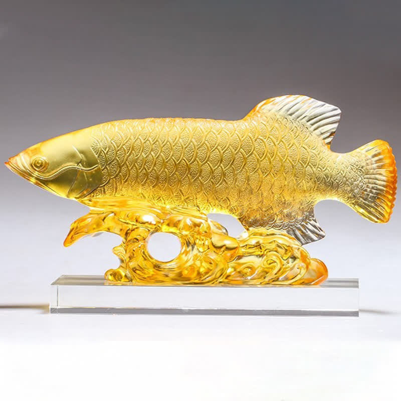 Pezzo d'arte fatto a mano in cristallo Liuli Koi Fish, decorazione per ufficio e casa