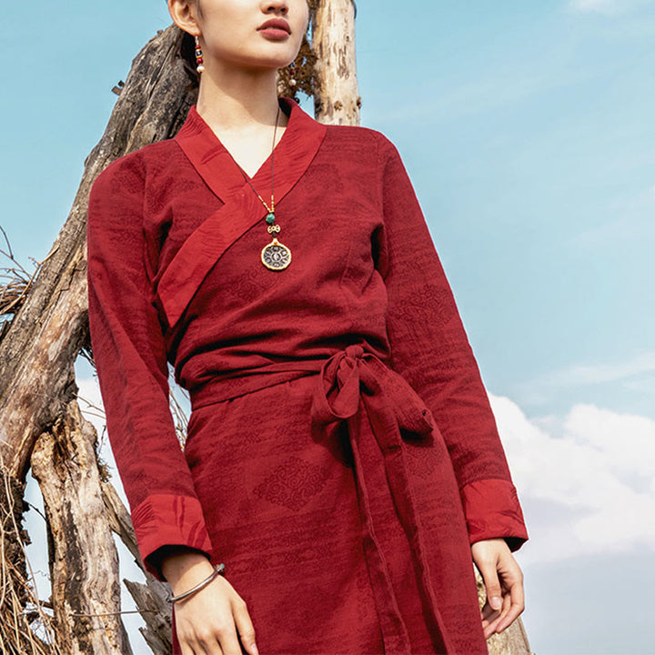 Buddha Stones Tibetan Dress Clothing Lhasa Abito lungo avvolgente Maxi abito Abbigliamento donna